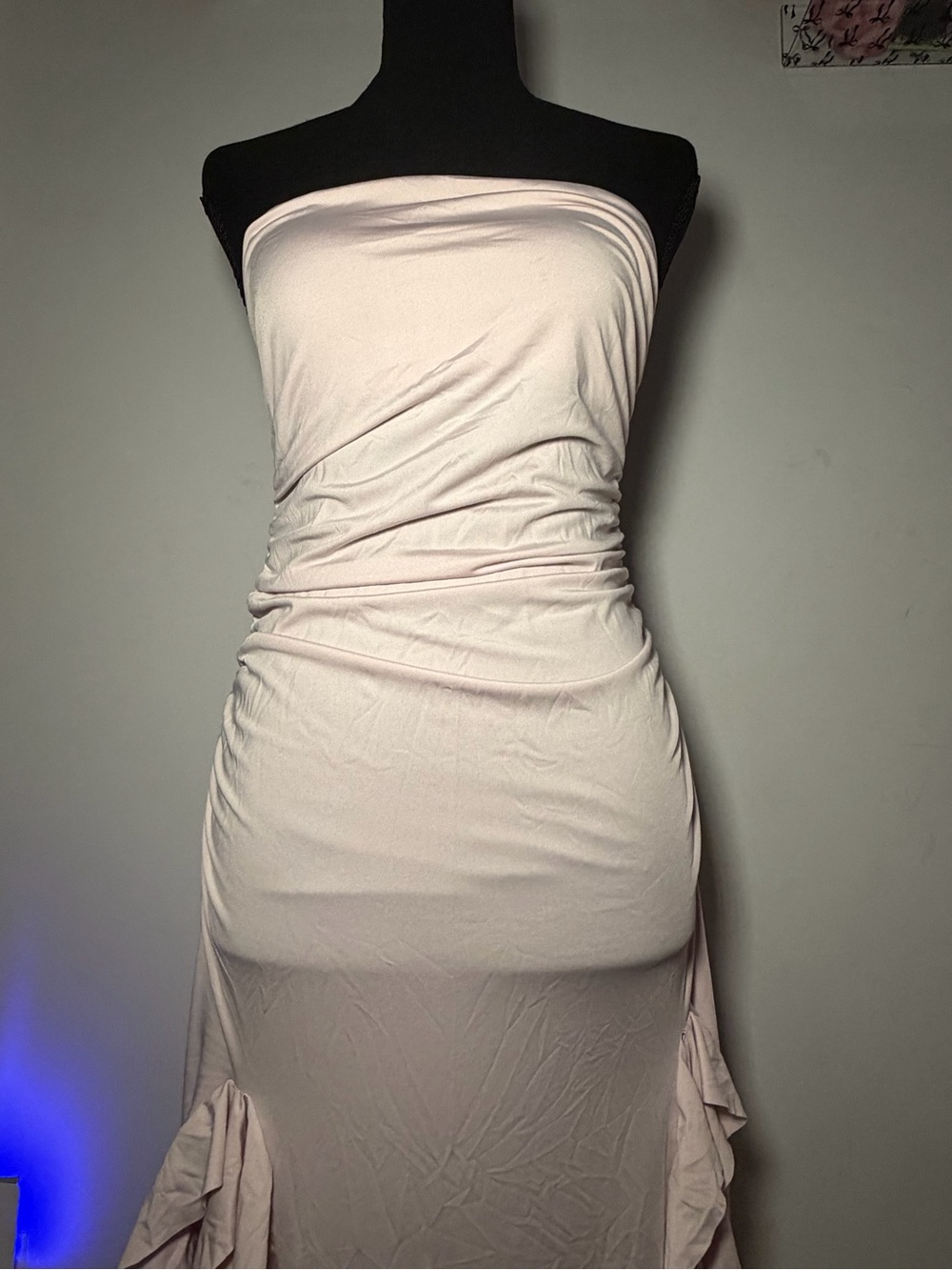 Strapless Light Pink Ruched Maxi Dress